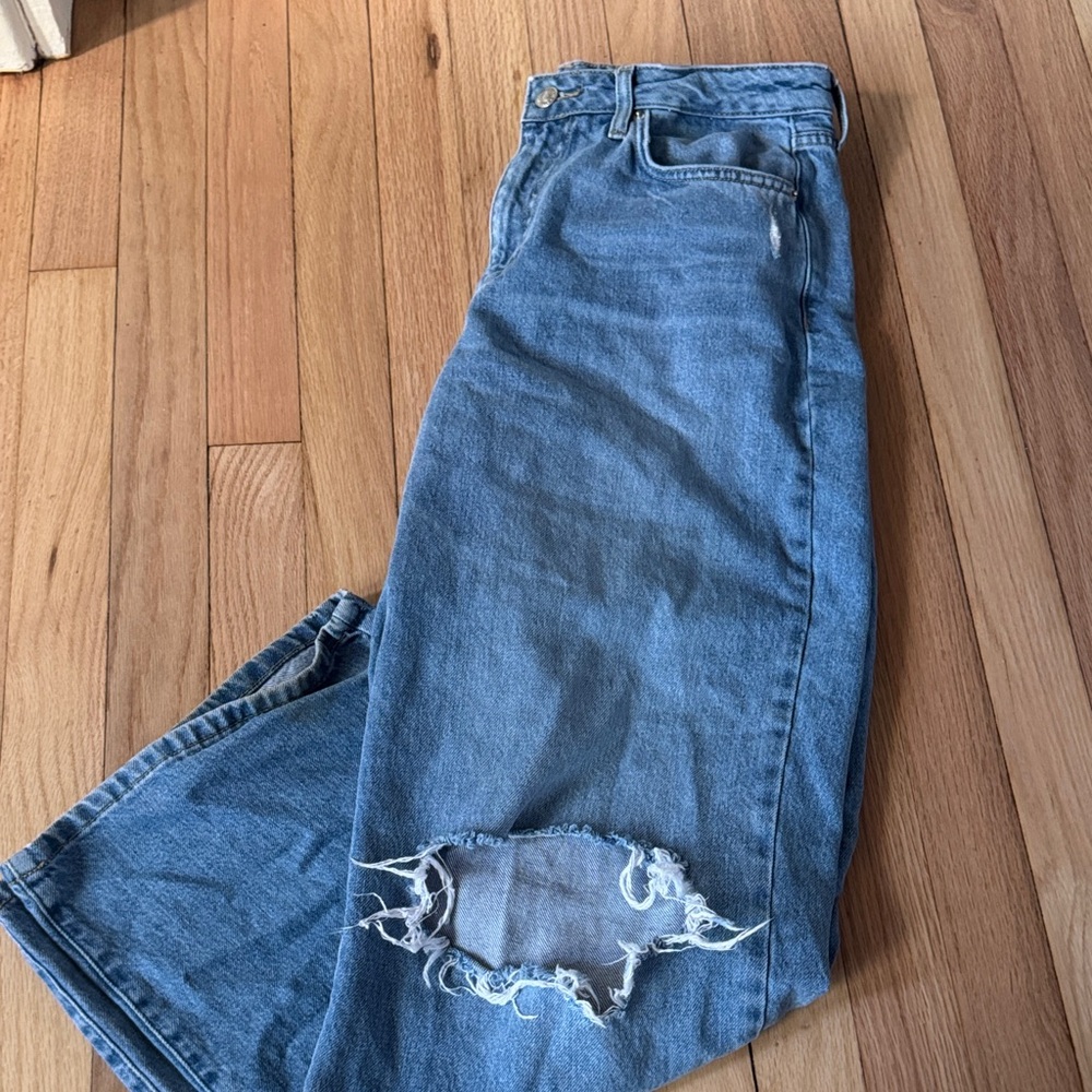 Forever 21 Blue Distressed Flare Jeans